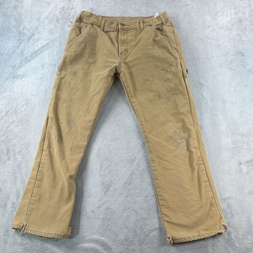 Dickies Relaxed Carpenter Pants Men 36x30 Beige Lined Canvas Workwear Flat Front